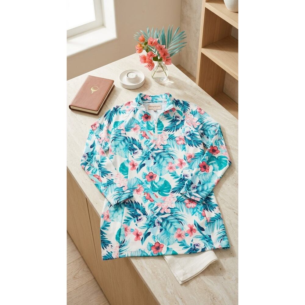 Tommy Bahama Floral Long Sleeve Quarter-Zip‎ Golf Tennis Dress MEDIUM NEW NWOT